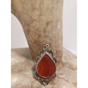 Tear Drop Silver Pendant with Red Gemstone Framed Red Teardrop i